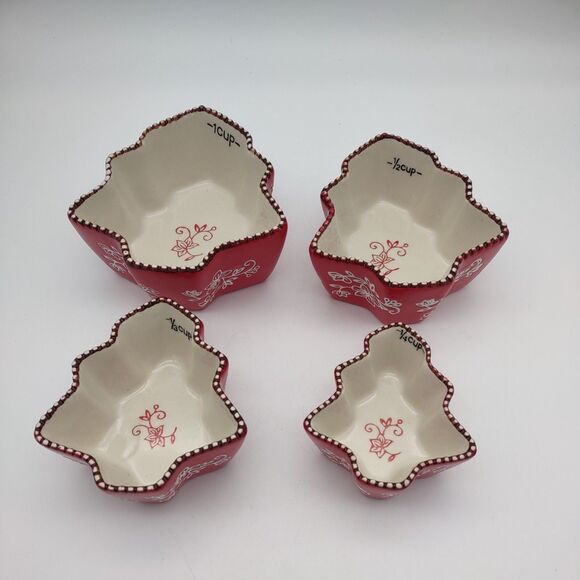 Temp-tations Floral Lace Red Tree Shaped Nesting Measuring Cups Set - Picture 3 of 8